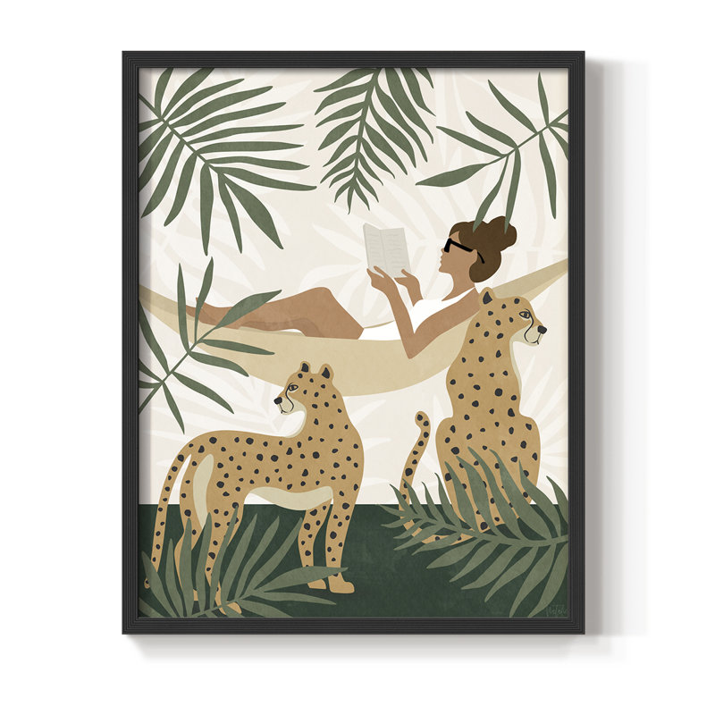 «Tropical lecture II», reproduction encadrée - bois massif, Noir, noir, noir, noir, H 30 po x l 24 po