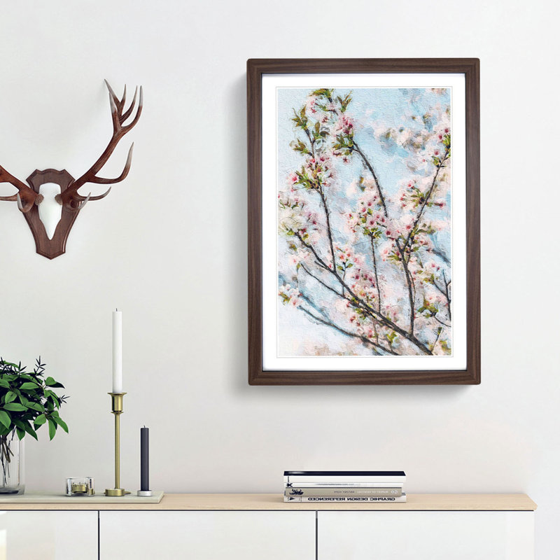 Cherry Blossom Tree in Abstract - Picture Frame Painting Print, 36cm H x 27cm W x 2cm D, Walnut Framed