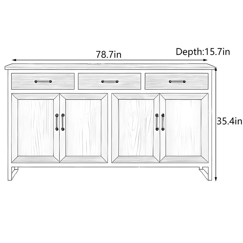 Armoire d'entrée en bois massif American Country, H 35,4 po x l 78,7 po x P 15,7 po