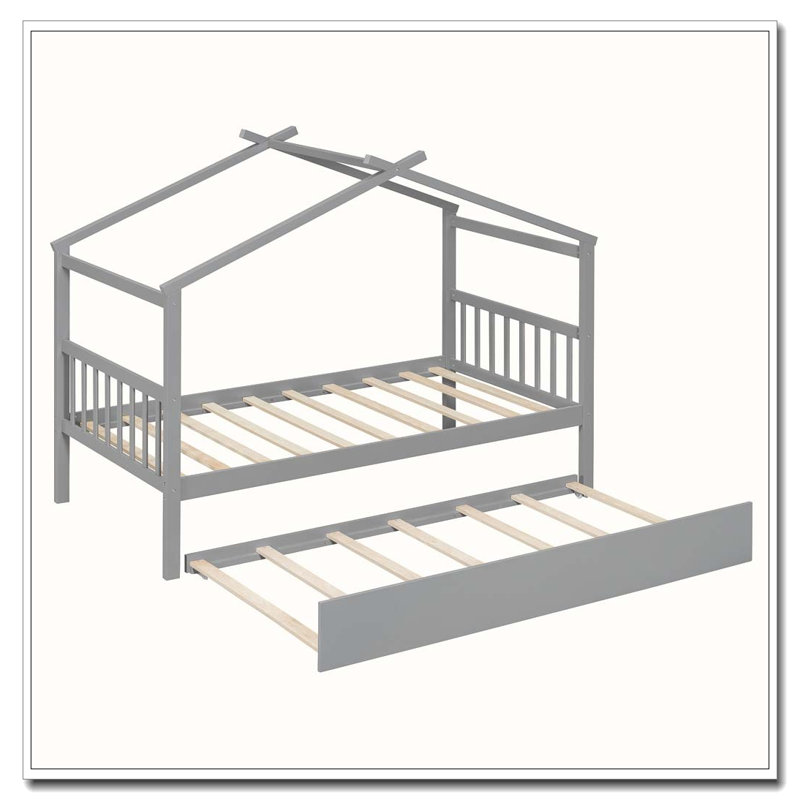 Lit en bois avec lit gigogne simple, gris