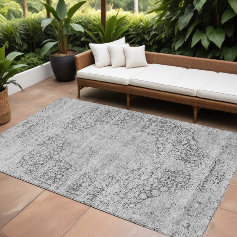 Tapis oriental lavable intérieur gris et ivoire 8 pi x 10 pi