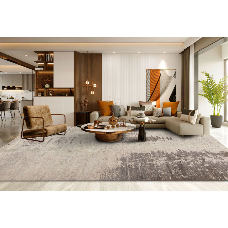 Leonardo Hand Knotted Abstract Area Rug in Silver/Brown, Rectangle 9' x 12'