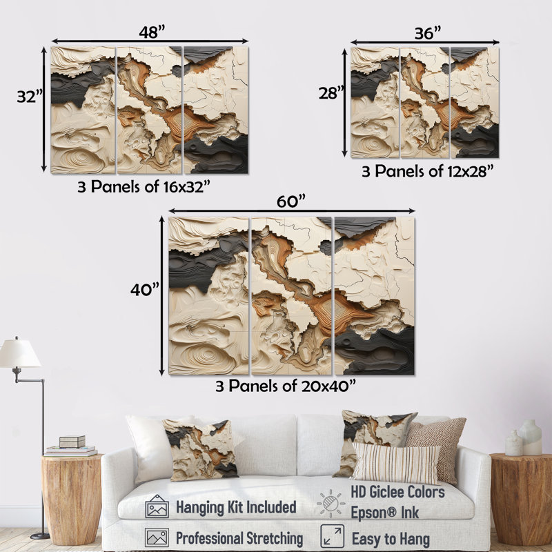 Ensemble de décoration murale beige et brun «African River Collage», H 28 po x l 36 po x P 1 po, Toile tendue