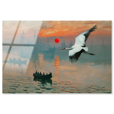 Art moderne en acrylique Crane Sunset par Art Remedy, prêt à être suspendu