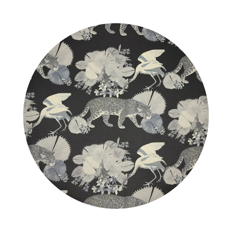 Leopard Walk Pebble 16" Vinyl Placemat, Black