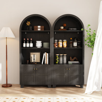Bibliothèque de rangement arquée de 70,9 po de hauteur avec tablettes ouvertes (ensemble de 2)