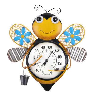 Mignon thermomètre mural en forme d'abeille, jauge de température intérieure / extérieure décorative avec design en métal et en verre pour patio, jardin et maison