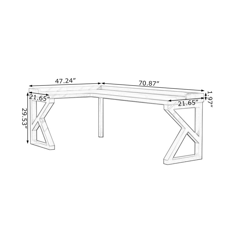 Walnut L-Shaped Solid Wood  desk, Left Hand Return, 29.53" H x 70.87" W x 47.24" D