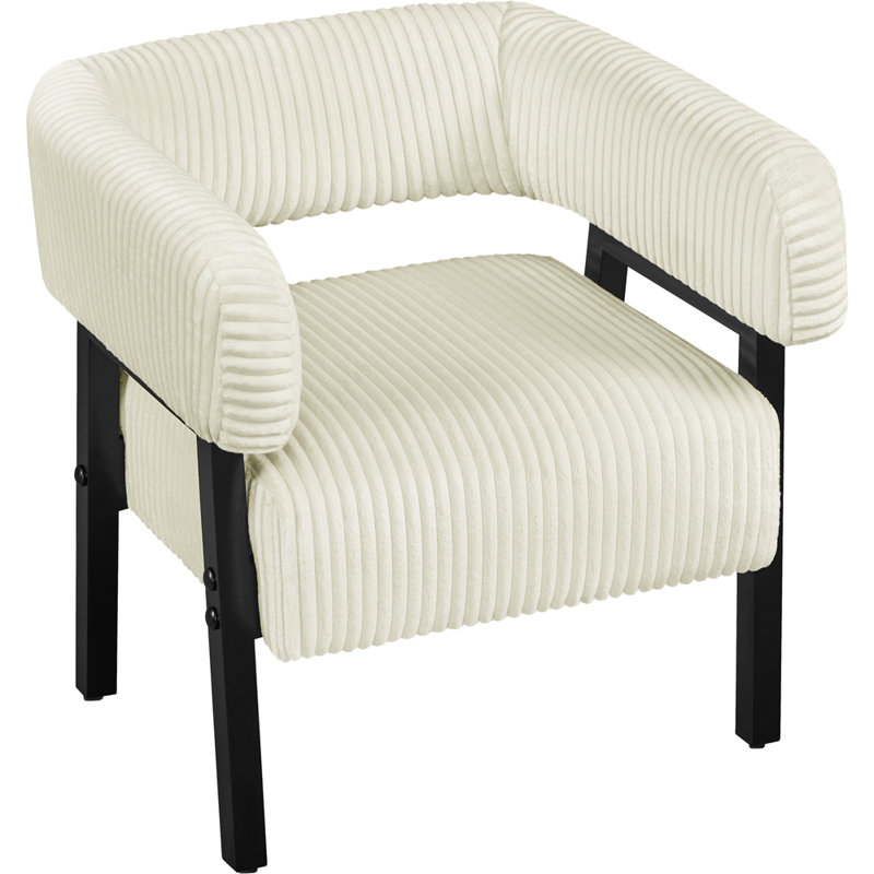 Corduroy Barrel Accent Chair with Solid Wood Legs, White Corduroy