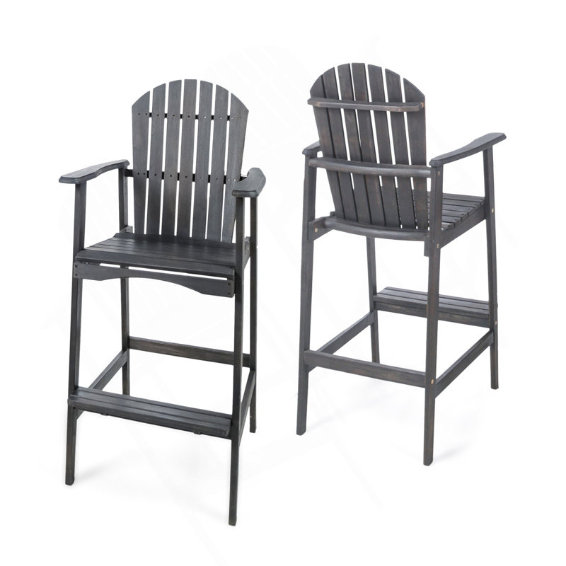 Outdoor Acacia Wood Adirondack Barstools, Set Of 2, Black