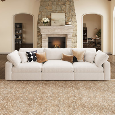 Abramson White Chenille Modular Symmetrical Cloud Sofa