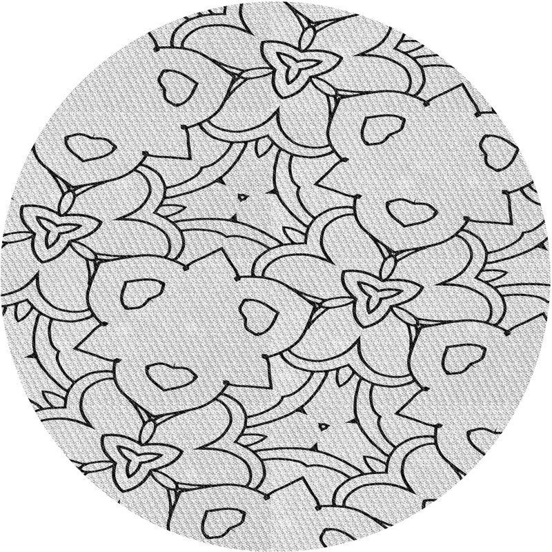 Tapis blanc/noir à motifs, Rond 4 pi