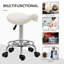 Tabouret roulant à roulettes, tabouret réglable en cuir polyuréthane avec roulettes pour le massage, le spa, la clinique, la beauté et le tonnage, blanc-1160060391