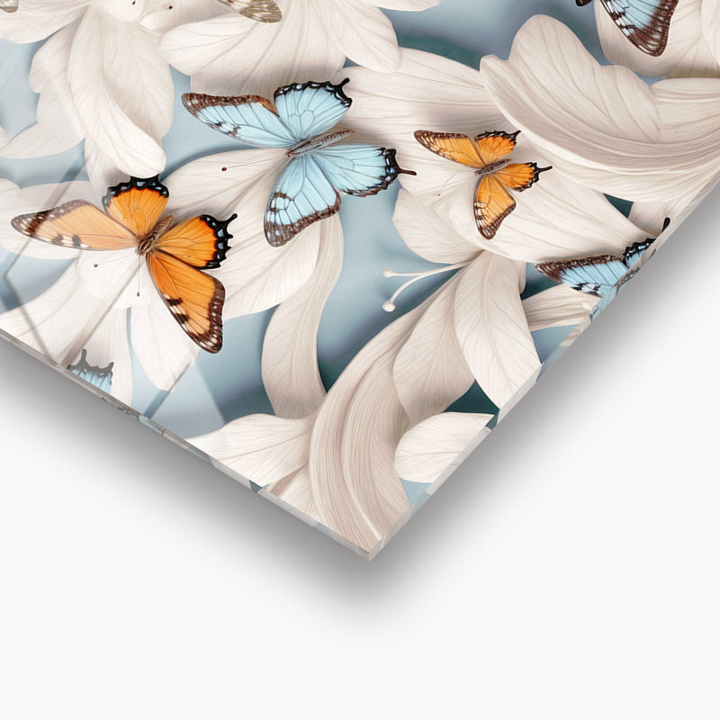 Fluttering Grace Tempered Glass Backsplash Wall Art - Kitchen Wall Decor, 12" H x 17" W x 0.5" D