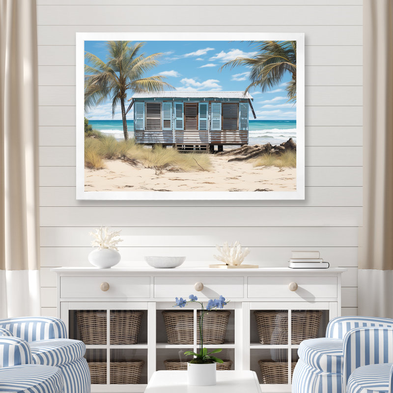 «Beachside Cottage Charm II - Coastal Windows», art mural, H 30 po x l 40 po x P 1,5 po, Cadre de coin blanc fermé