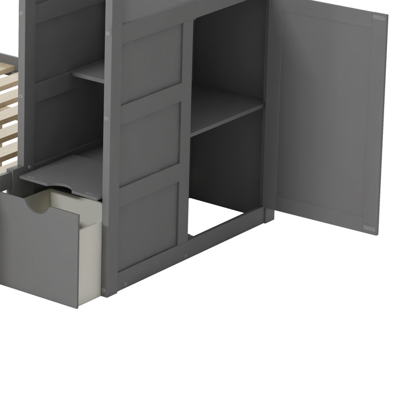 Geonna Twin over Twin/Full Solid Wood Standard Bunk Bed by Harriet Bee, Gray