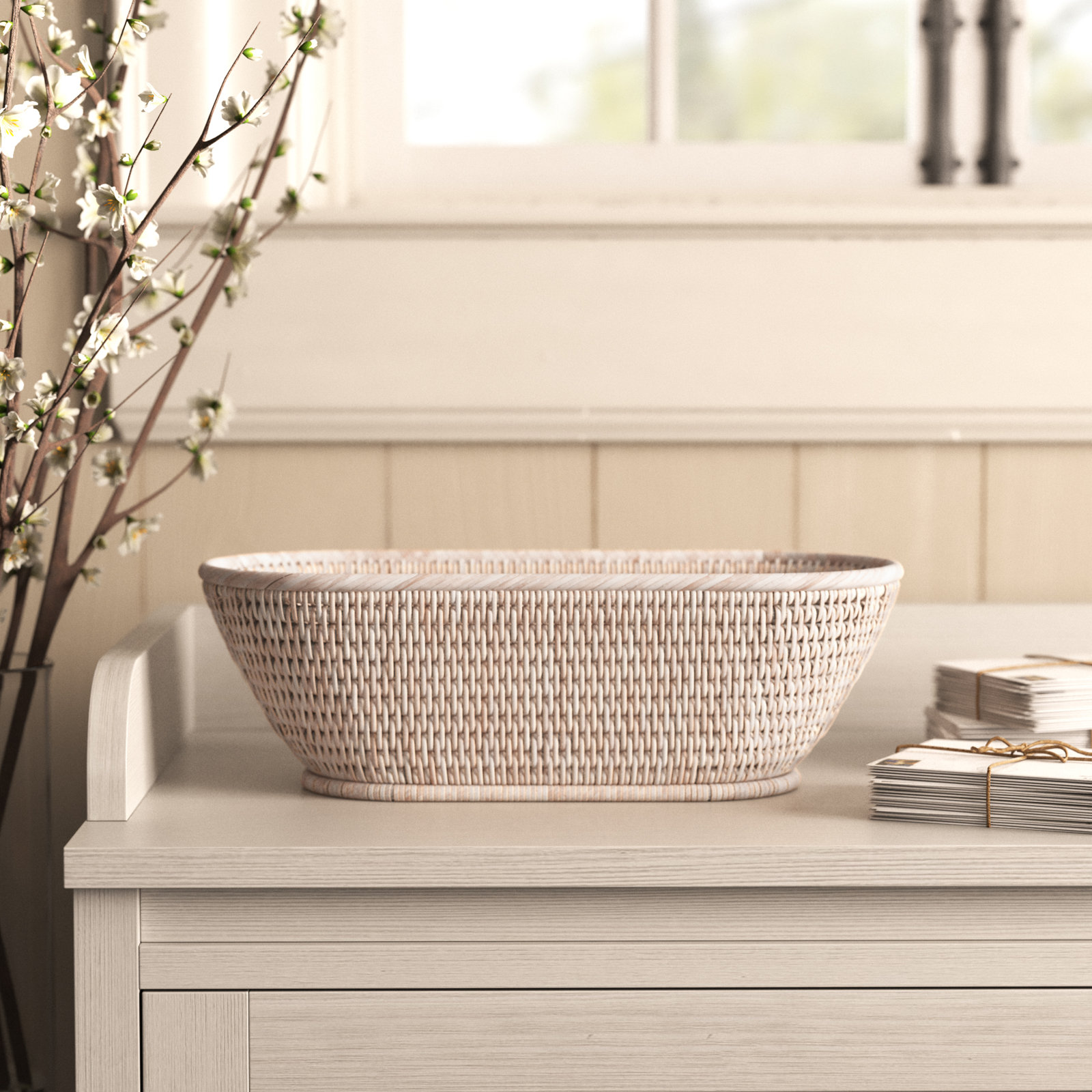 Sampson Handmade Decorative Basket 1, White Wash