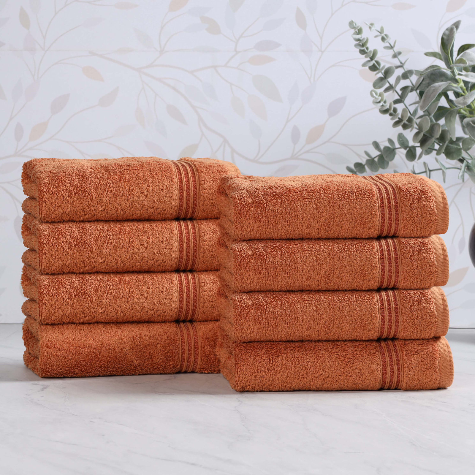 Oleg Egyptian-Quality Cotton Highly Absorbent Medium Weight Hand Towel Set, Caramel Brown