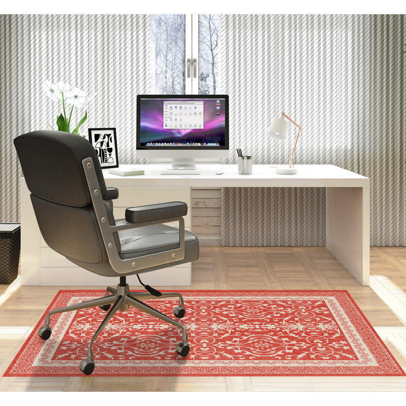 Tapis de chaise rectangulaire à poils courts Rao, L 36 po x L 60 po, Corail
