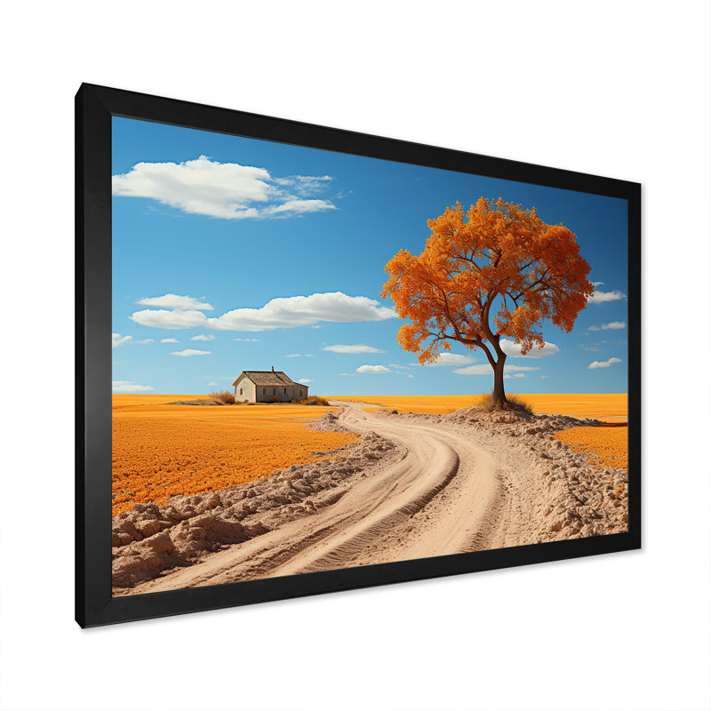 «Country Road Fields of Autumn», reproduction sur toile, H 30 po x l 40 po x P 1,5 po, Cadre simple noir