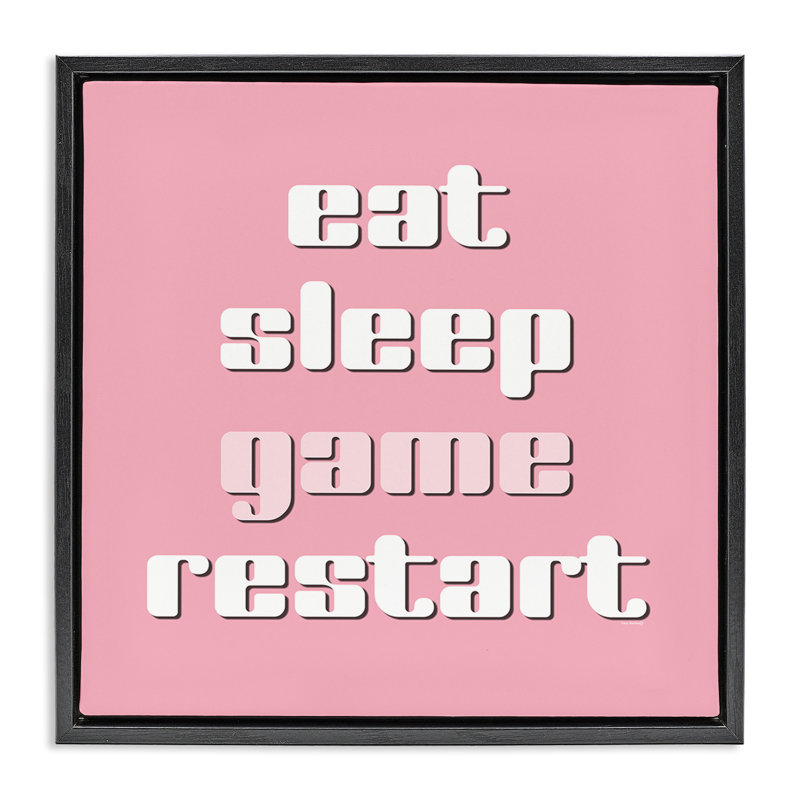 Gamer phrases sur cadre flottant rose, design par Yass Naffas Designs, Cadre flottant noir de jais, H 18 po x l 18 po