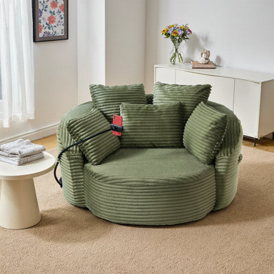 Fauteuil d'appoint pivotant en tonneau avec coussins et support pour téléphone - Velours côtelé luxueux et rotation à 360 °