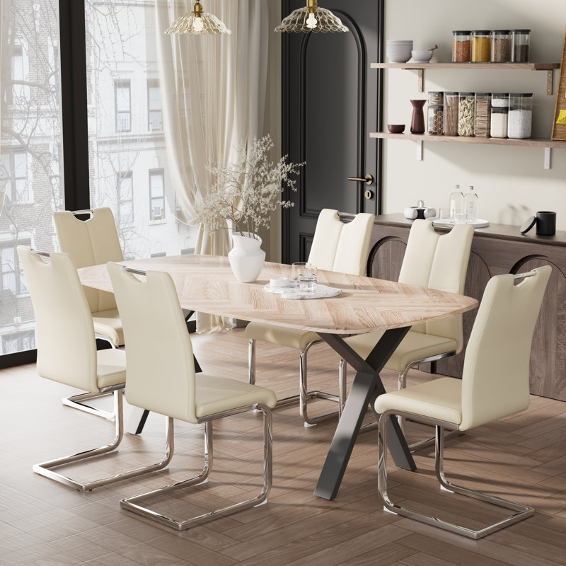 Rectangle Pedestal Dining Set, 7, Yellow/Silver