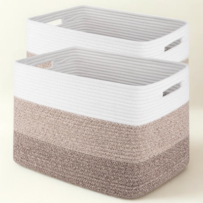 Woven Storage Baskets for Organizing, 2 Pack Rectangle Baskets for Shelves, Closet Organizers, Toy Basket for Nursery, Living Room, Laundry Room, Bedroom (Gradient Brown)