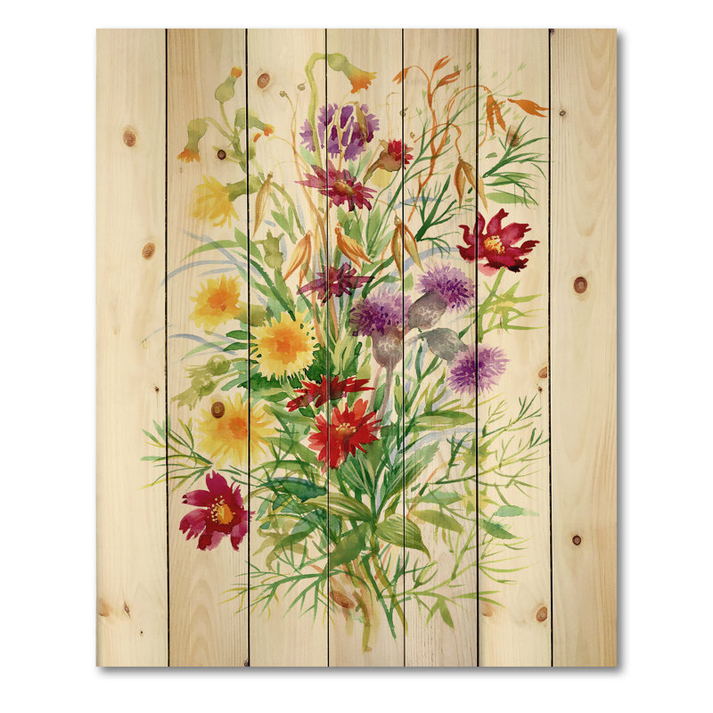 Fleurs sauvages colorées dans la nature - impression de ferme sur bois de pin naturel, H 20 po x l 10 po x P 0,78 po