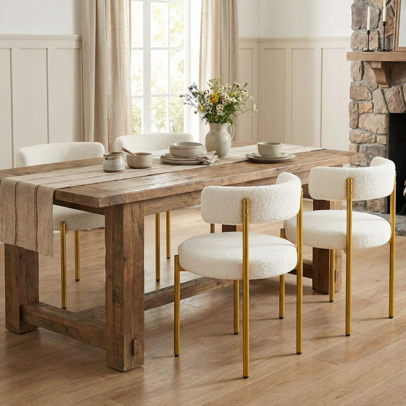 Chaise de salle à manger rembourrée Modern, 4, Blanc, crème, Doré
