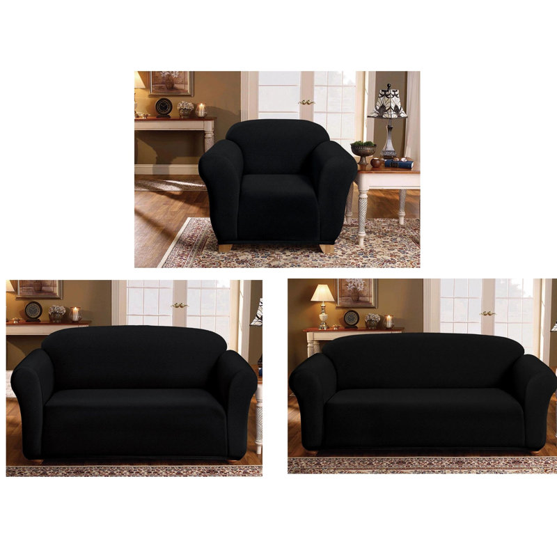 Milan Jacquard Slipcover Box Cushion Armchair Slipcover, Black Polyester Blend