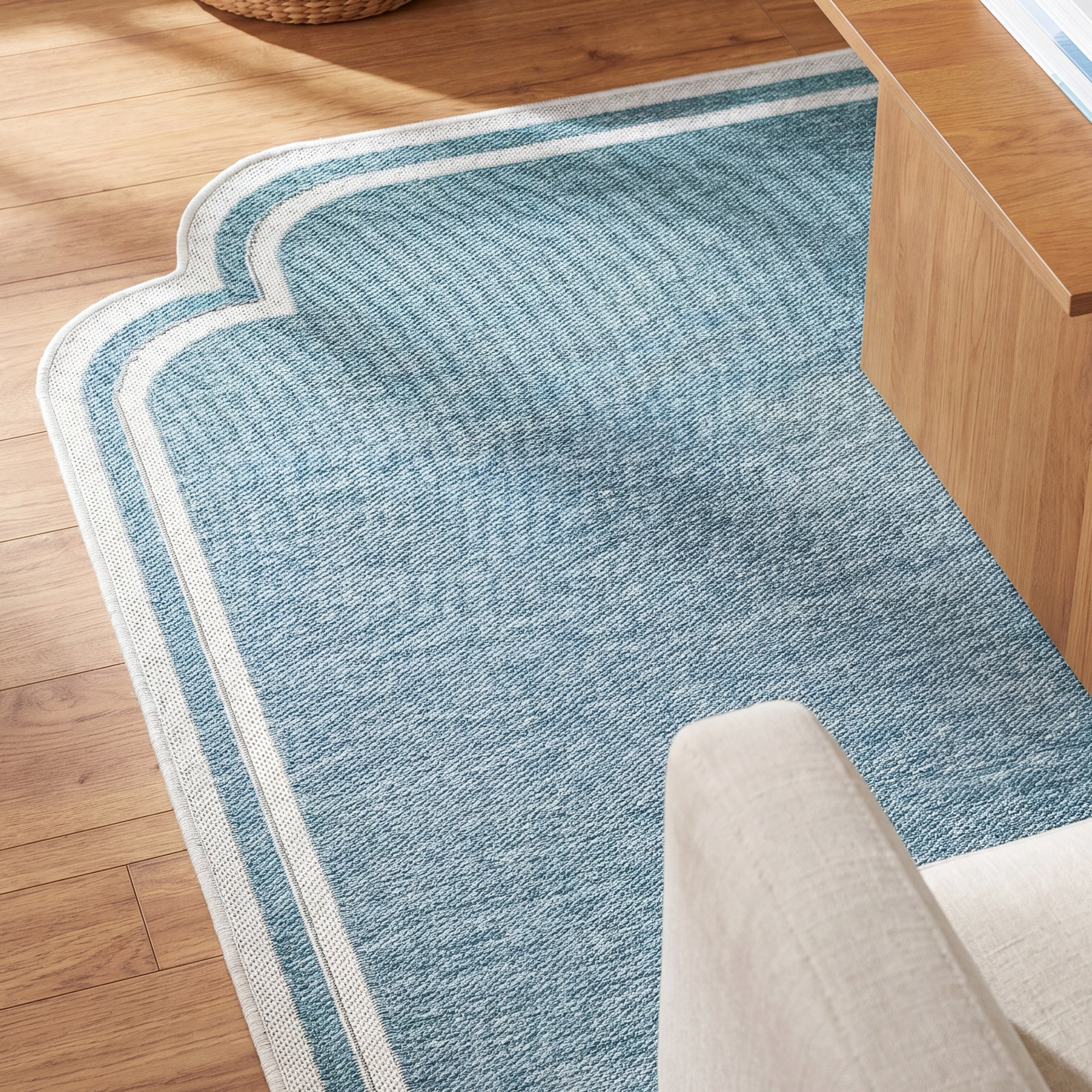Skiles Striped Outdoor Rug, Runner 2'7" x 7'3", Blue/Cream