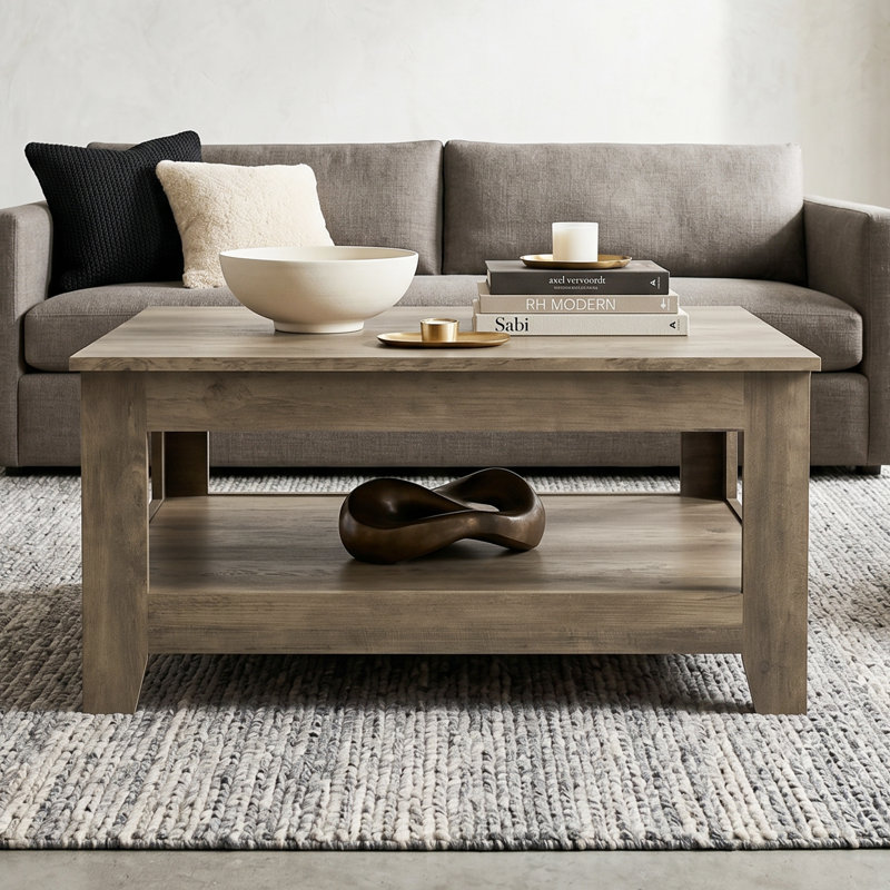 Weddel Basilico 31.3" Transitional Square Coffee Table With Storage
