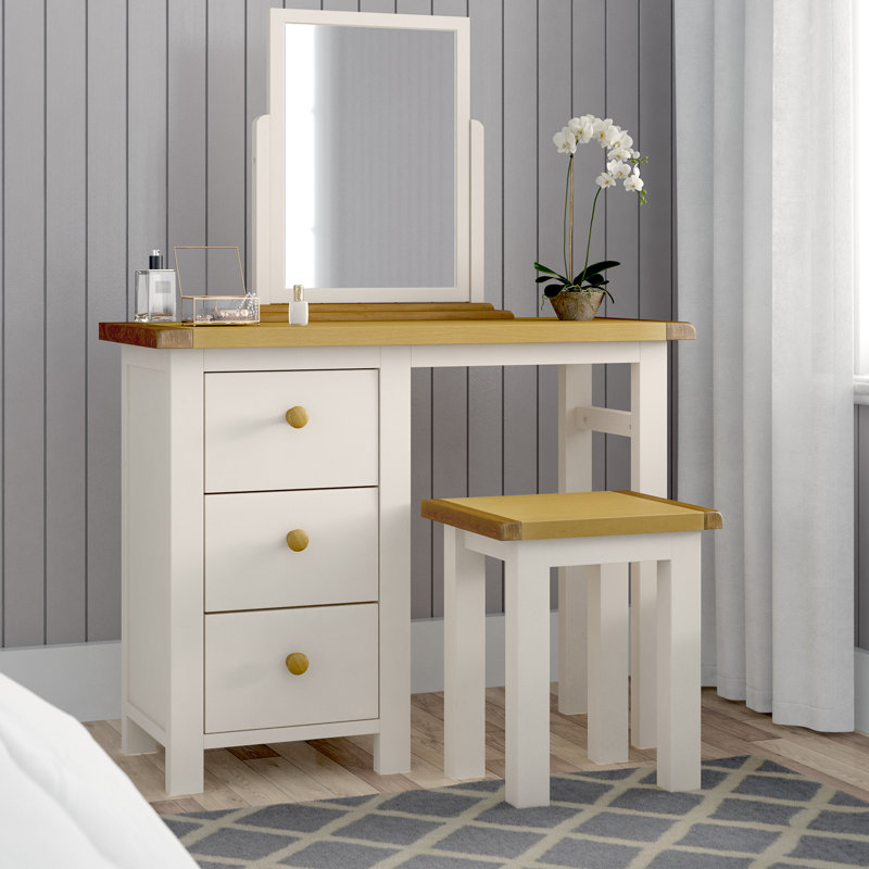 Pompey Dressing Table with Mirror, Off White/Brown
