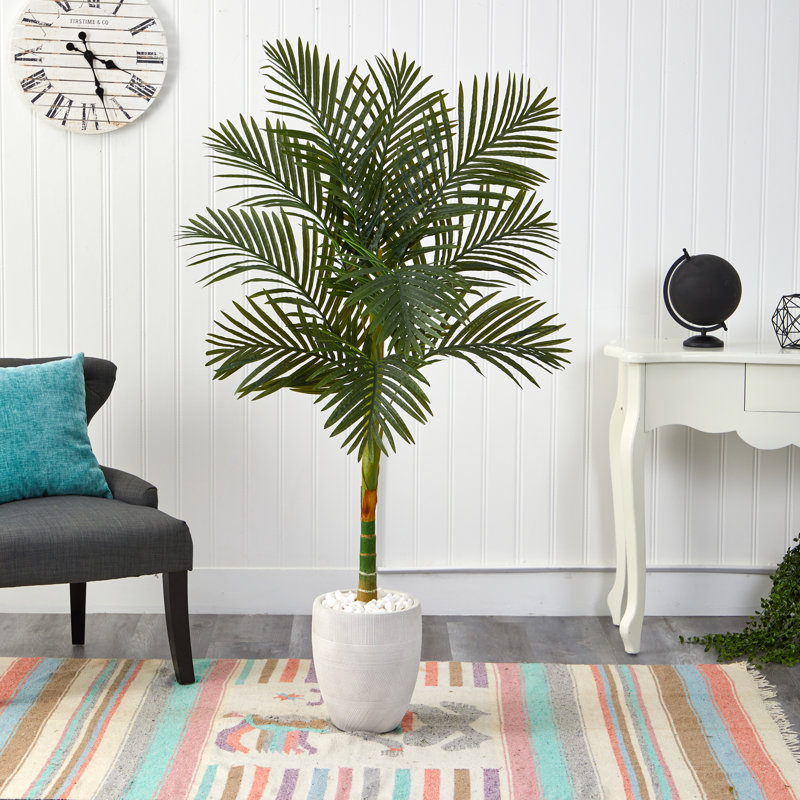 Faux Palm Tree in Clay Planter, 63" H x 20" W x 20" D