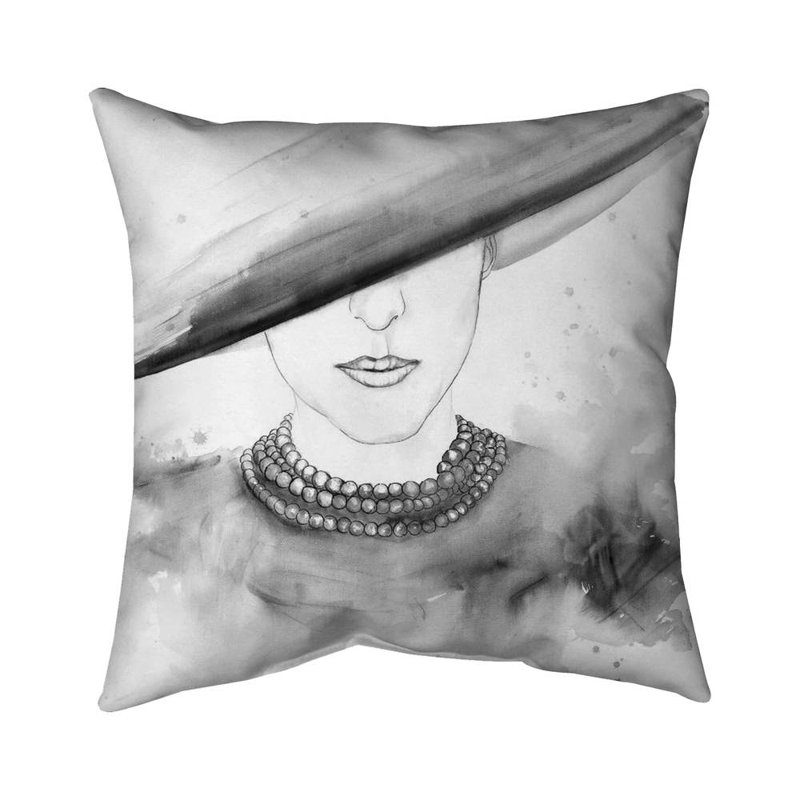 Mysterious lady with a hat - 16"x16" Throw pillow cover - Poly twill - Print on demand, 16" H x 16" W