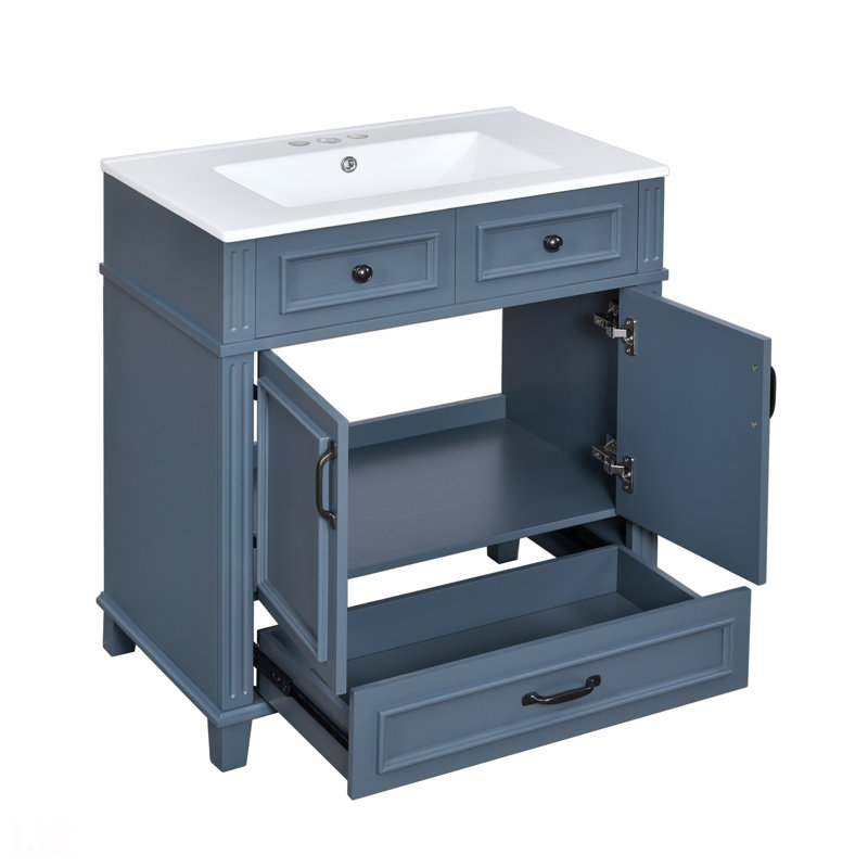 30'' Bathroom Vanity With Ceramic Sink,Solid Wood Frame Bathroom Storage Cabinet With Soft Closing Doors, Bathroom Vanity