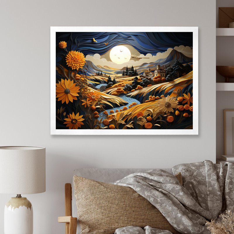 «Farmhouse Fields of Gold III», reproduction sur toile, Cadre photo blanc, H 34 po x l 44 po x P 1,5 po