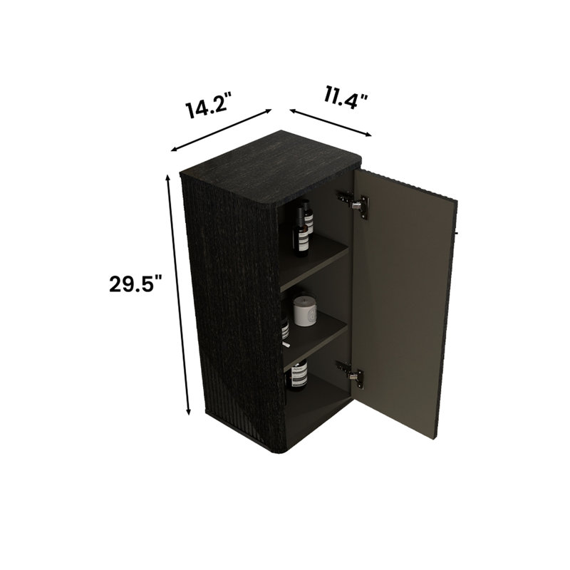 Black Oak Bathroom Side Cabinet - With Elegant Striped Patterns And Storage Chic Functionality, Black