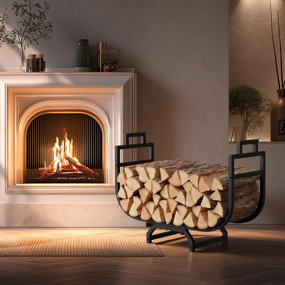 Symple Stuff 34 Inch Firewood Rack With Log Carrier Bag, Outdoor Indoor ...