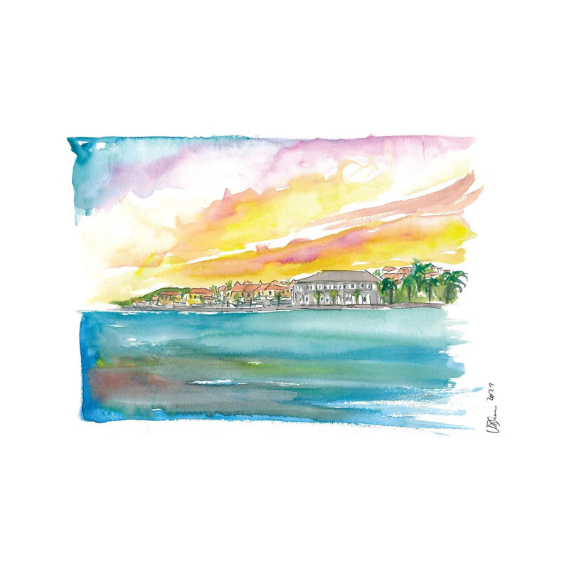 Gustavia St Barts Waterfront At Sunset In The Caribbean by Markus & Martina Bleichner - Wrapped Canvas Gallery-Wrapped Canvas Giclée