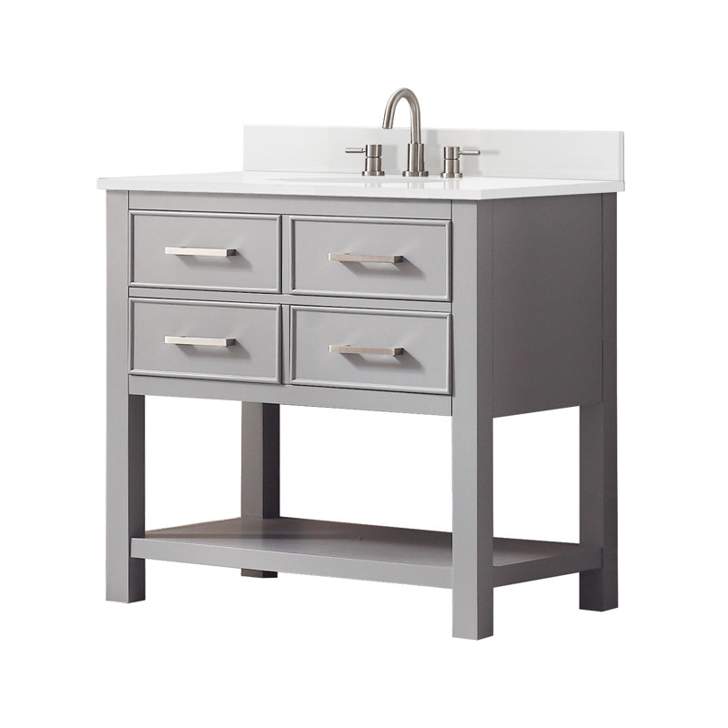 Brooks 36'' W Single Vanity, White, White Engineered Stone