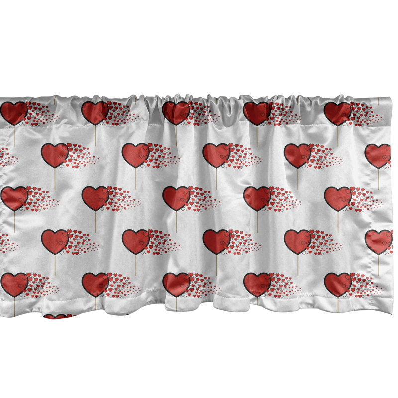 Ambesonne Valentine's Day Valance Pack of 2 Hearts Lollipops Vermilion Pearl, 54" W x 12" L
