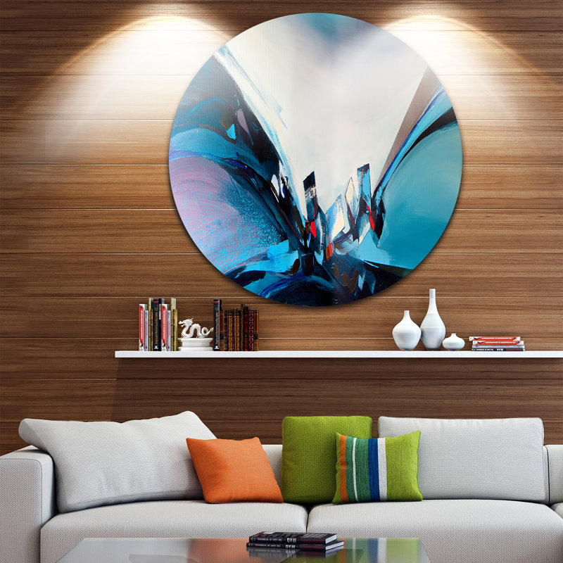 « blue panoramique abstract design », impression sur métal, H 23 po x l 23 po x P 1 po
