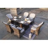 Moda 70 In. X 39 In. X 27 In. Rectangular Wicker Outdoor Gas Fire Pits Table With 6-Chairs1