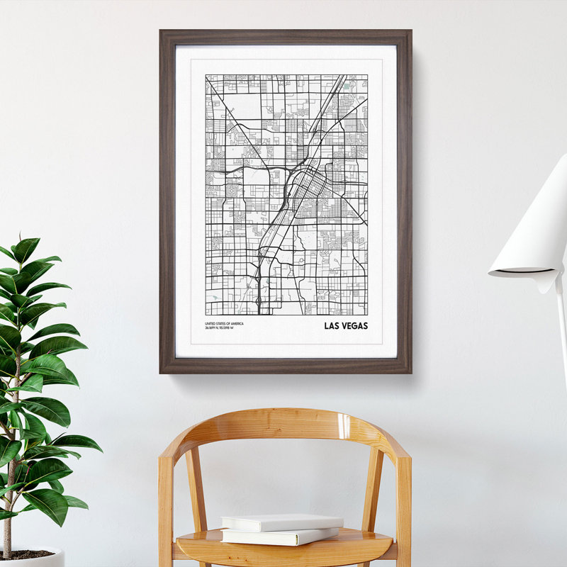 Map Las Vegas USA - Picture Frame Graphic Art, Walnut, 36cm H x 27cm W x 2cm D