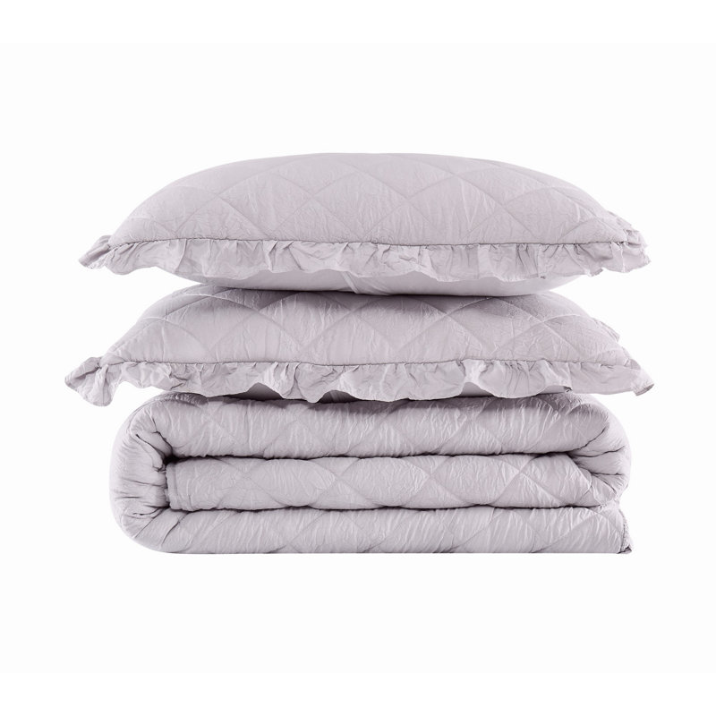 Ensemble de courtepointe à volants vraiment doux, Gris, Twin Quilt + 1 Sham