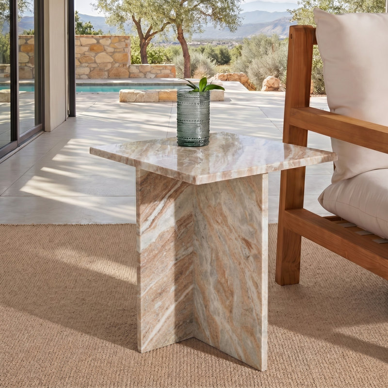 Table d'appoint en marbre Kynesha, Blanc / Brun
