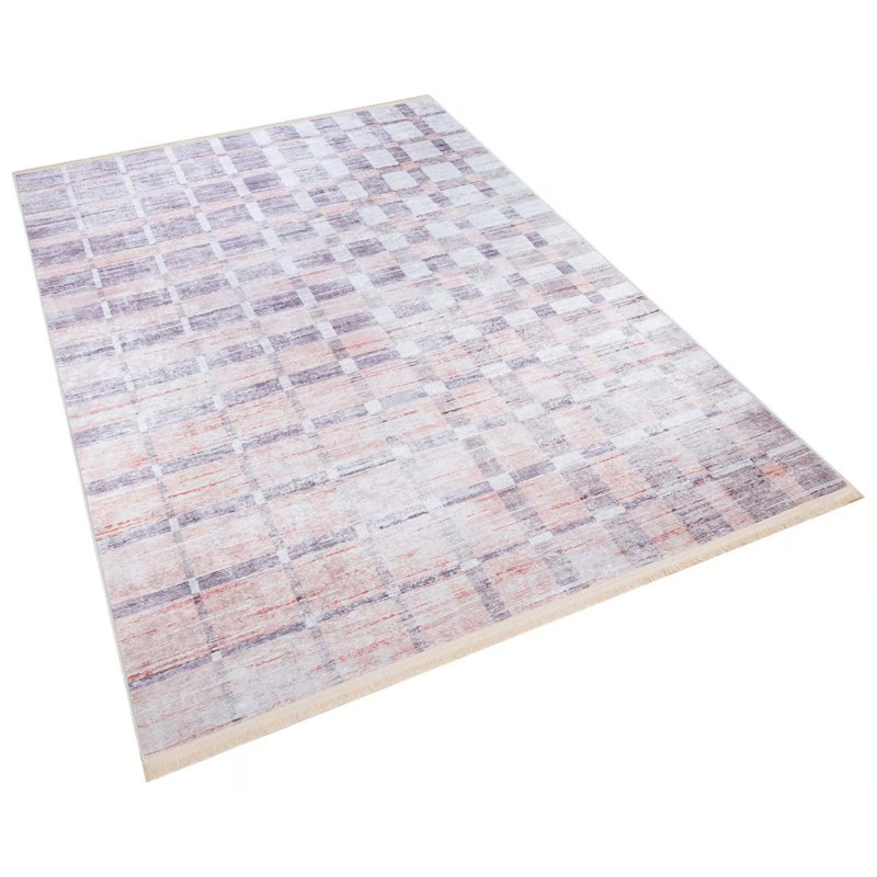 Tapis lavable à motif géométrique en polyester à motif géométrique de couleur gris Provincial (TRKMN.81)