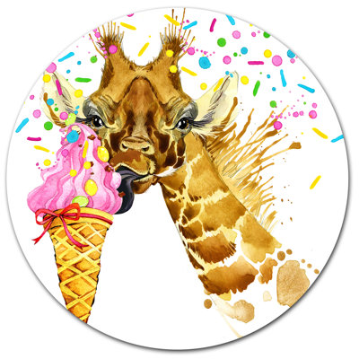 " Giraffe Eating Ice Cream Watercolor " Painting Print